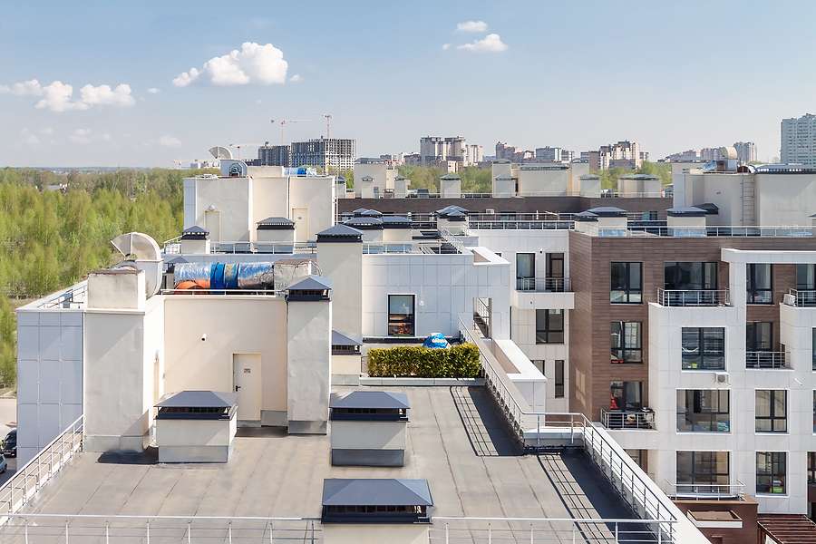 Flat Roof With Air Conditioners On Top Modern Apartment House Bu Flat Roof With Air Conditioners On Top Modern Apartment House Bu